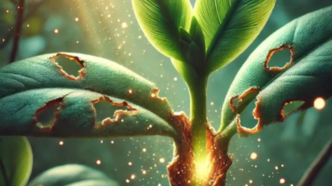 Nein, nicht mit „kosmischem Licht“, sondern mithilfe von mechanischen Reaktionen sind Pflanzen in der Lage, Verletzungen schnell zu schließen. Foto: Catrin Hahn / mit KI - Dall E (ChatGPT)