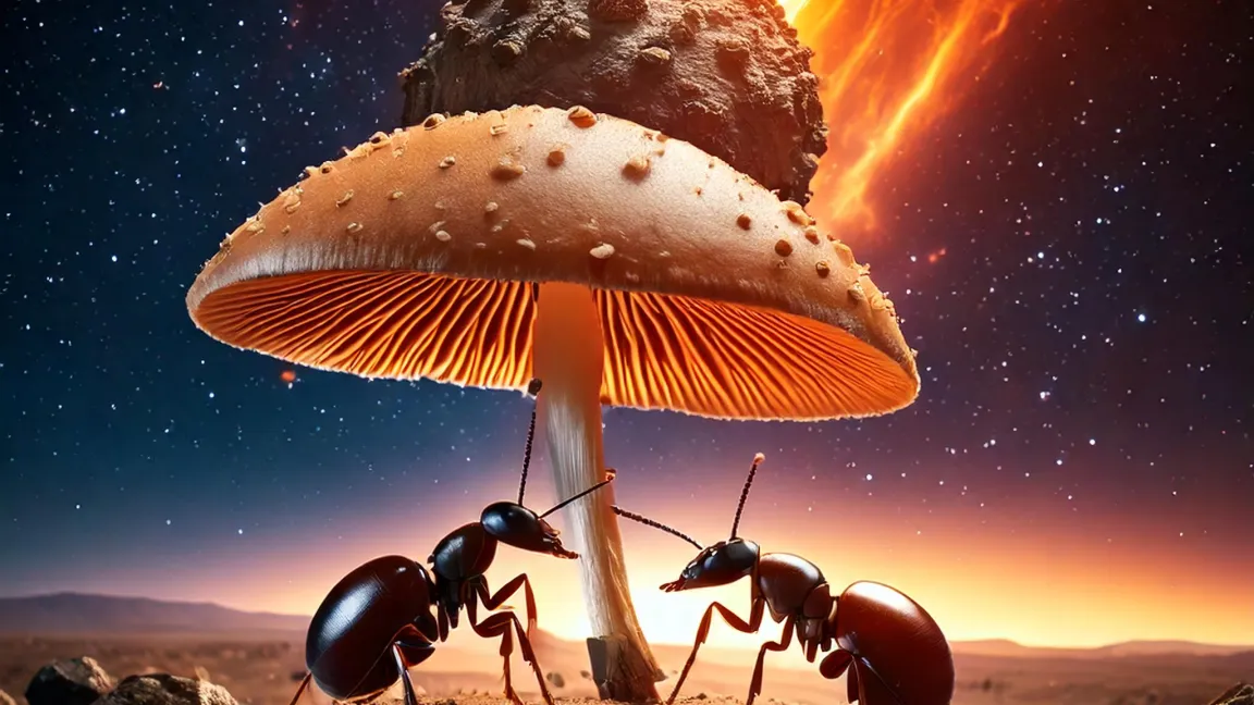 Der Asteroideneinschlag in Mexico vor 66 Millionen Jahren gilt als Ausgangspunkt für die Koevolution von Ameisen und Pilzen. Foto: Catrin Hahn/mit KI - Firefly