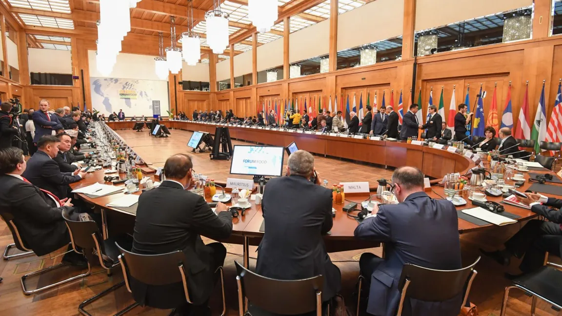 An der diesjährigen Welternährungskonferenz "Global Forum for Food and Agriculture" im Rahmen der Internationalen Grünen Woche nahmen über 70 Agrarminister teil. Foto: Messe Berlin GmbH