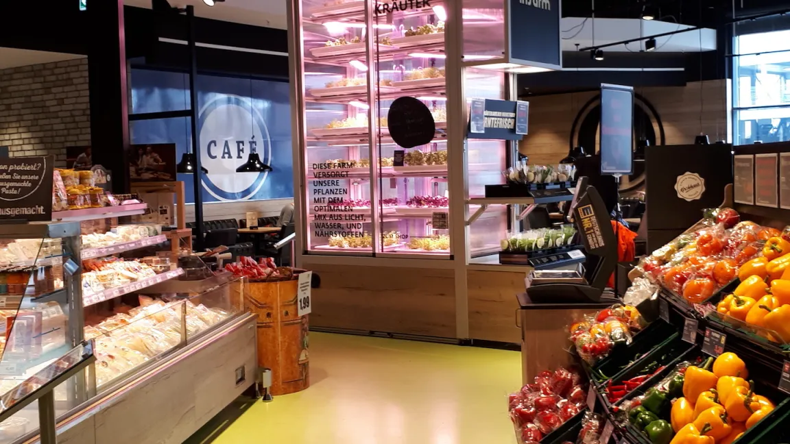 Minifarm von Infarm in einem Supermarkt in Berlin-Adlershof. Foto: Catrin Hahn