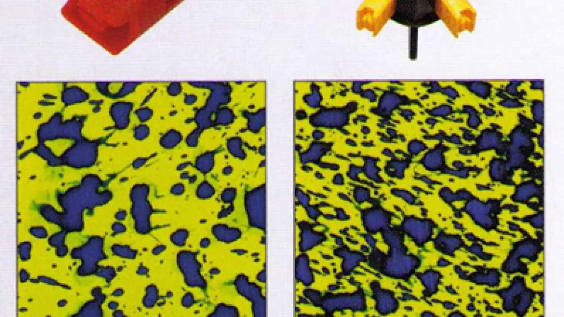 Benetzung im Vergleich; links Flachstrahldüse, rechts Doppelflachstrahldüse.
Quelle: Syngenta