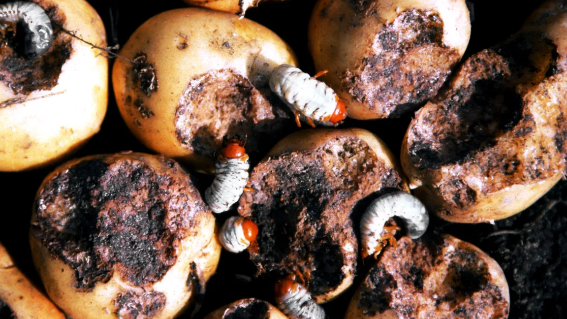 Engerlingsfraß an Kartoffeln. Foto: Klaus Margraf