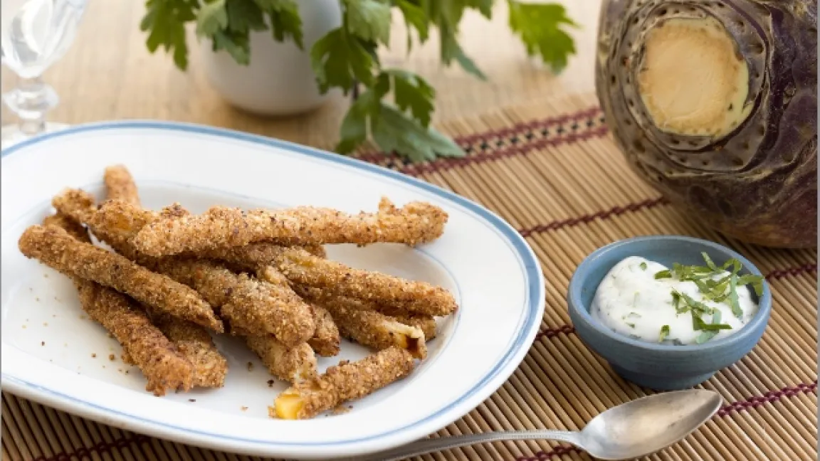 Eine etwas ausgefallenere Zubereitung: Gebackene Haselnuss-Steckrüben mit Petersilien-Mayonaise. Foto: Bundesvereinigung der Erzeugerorganisationen Obst und Gemüse