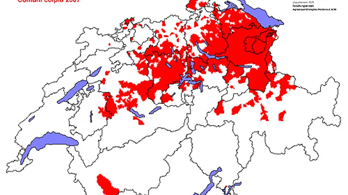 Schweiz - Gemeinden mit Feuerbrand 2007.
	Quelle: Agroscope Changins-Wädenswil ACW